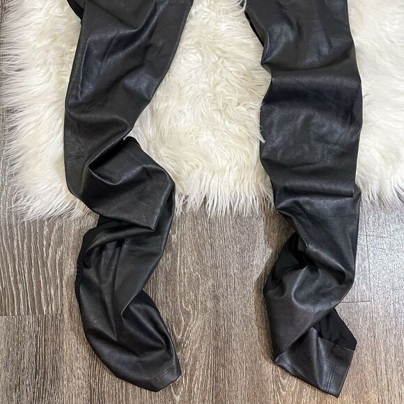 PLANET Lauren G Womens Vegan Leather Sexy Leggings Size 2 Black Ruch Leg Stretch - Picture 6 of 9